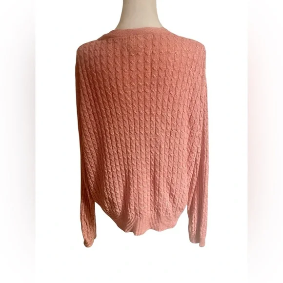 Gallagher XL Pink Cable Knit Cardigan Sweater Button Front Grandma Core Cottage - Picture 5 of 6